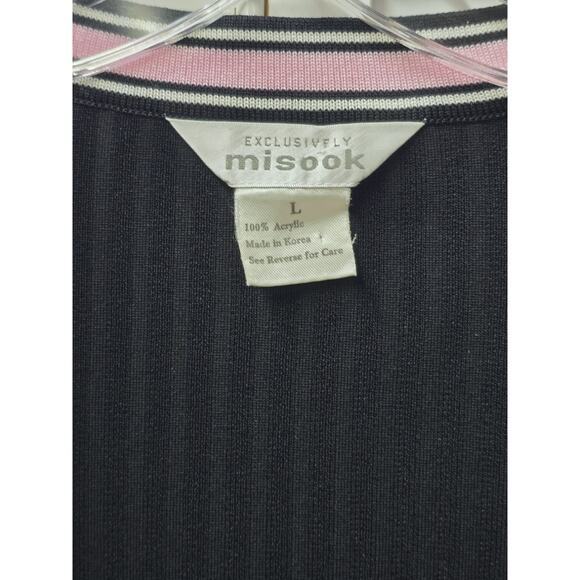 Misook Jacket Black Ribbed Knit Pink Open Front Career Business Wear Size Large - Picture 4 of 7